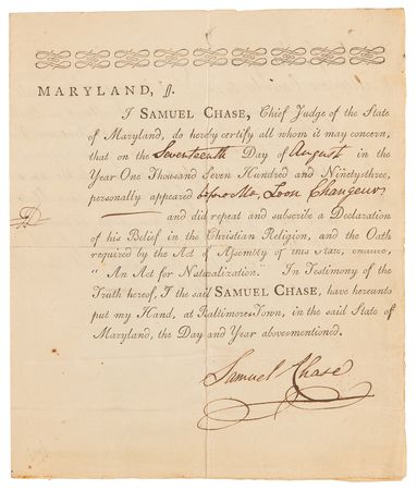 Lot #214 Samuel Chase Document Signed as Chief Judge of Maryland - Image 1