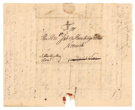 Lot #258 Samuel Huntington Revolutionary War-Era Hand-Addressed and Signed Free Frank to Jabez Huntington - Image 2