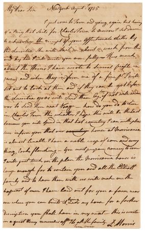 Lot #142 Lewis Morris Autograph Letters Signed to His Son: 