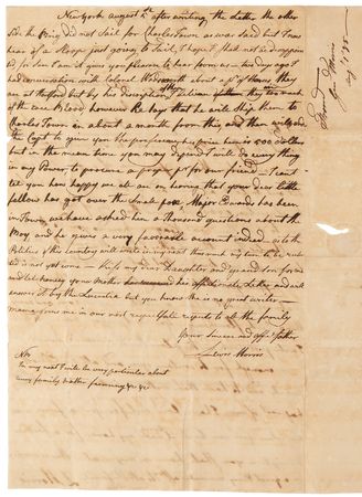 Lot #142 Lewis Morris Autograph Letters Signed to His Son: 