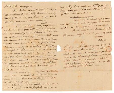 Lot #147 Benjamin Rush War-Dated Autograph Letter Signed on George Washington and British Movements: 