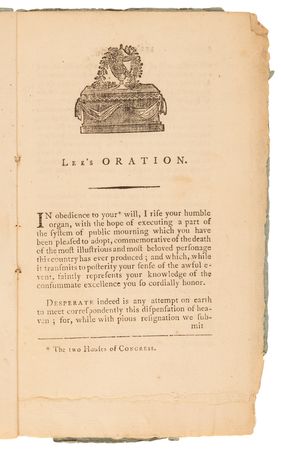 Lot #124 George Washington: Funeral Oration by Maj. Gen. Henry Lee - 