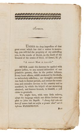 Lot #125 George Washington: ?Greatness the Result of Goodness. A Sermon, Occasioned by the Death of George Washington? Pamphlet by Samuel West - Image 2