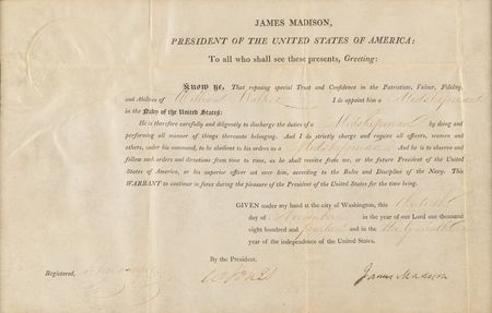 Lot #5 James Madison Document Signed as President - Image 1