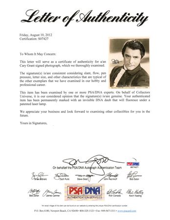 Lot #808 Cary Grant Signed Photograph - Image 2