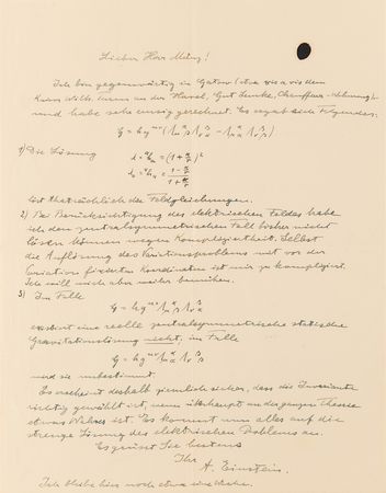 Lot #186 Albert Einstein Autograph Letter Signed to a Unified Field Theory Collaborator: 