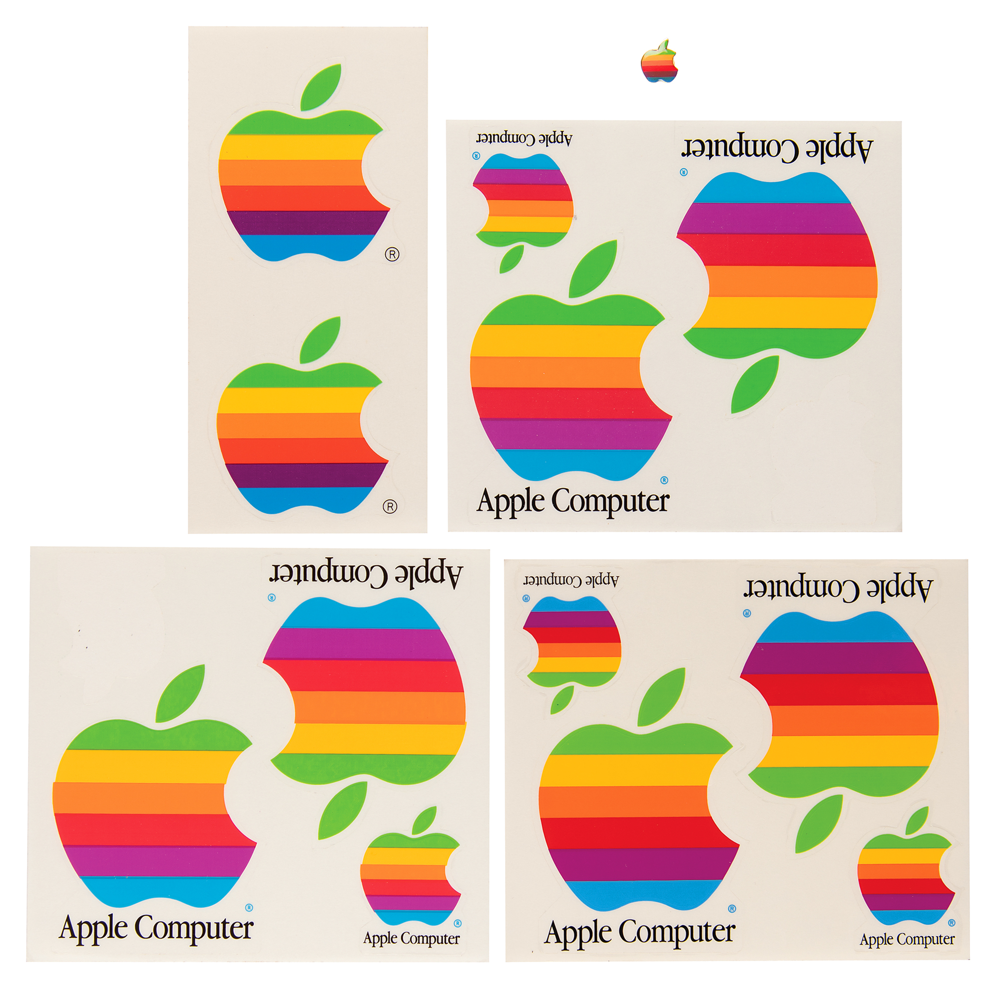 Vintage Apple Stickers and Pin | RR Auction, image size:2000x1987
