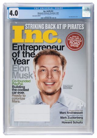 Lot #4250 Elon Musk: Inc. Magazine from December 2007 - CGC 4.0 (WHITE Pages) - Image 1