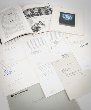 Lot #4082 Apple Computer: 1984 Annual Report Archive with Production Notes and Documents, including Signed Waivers from Jim Henson, Kurt Vonnegut, and Stephen Sondheim - Image 1