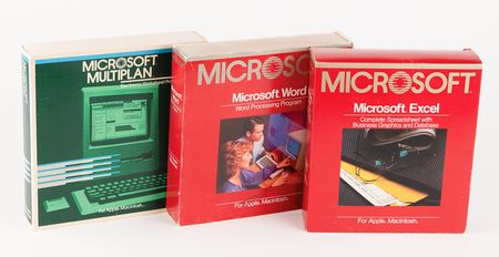 Lot #4054 Apple Macintosh Software Suite: Microsoft Excel, Word, and Multiplan (First Versions, c. 1984) - Image 1