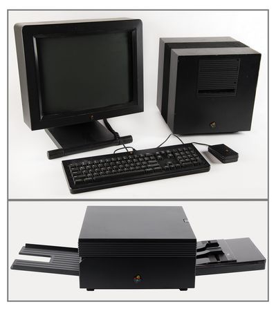 Lot #4065 NeXTcube Workstation Set with Computer Monitor, Keyboard, Mouse, and Laser Printer - Image 1