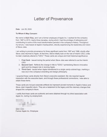 Lot #4009 Steve Jobs (3) Apple Business Cards (1997, 1998, and 1999) as 