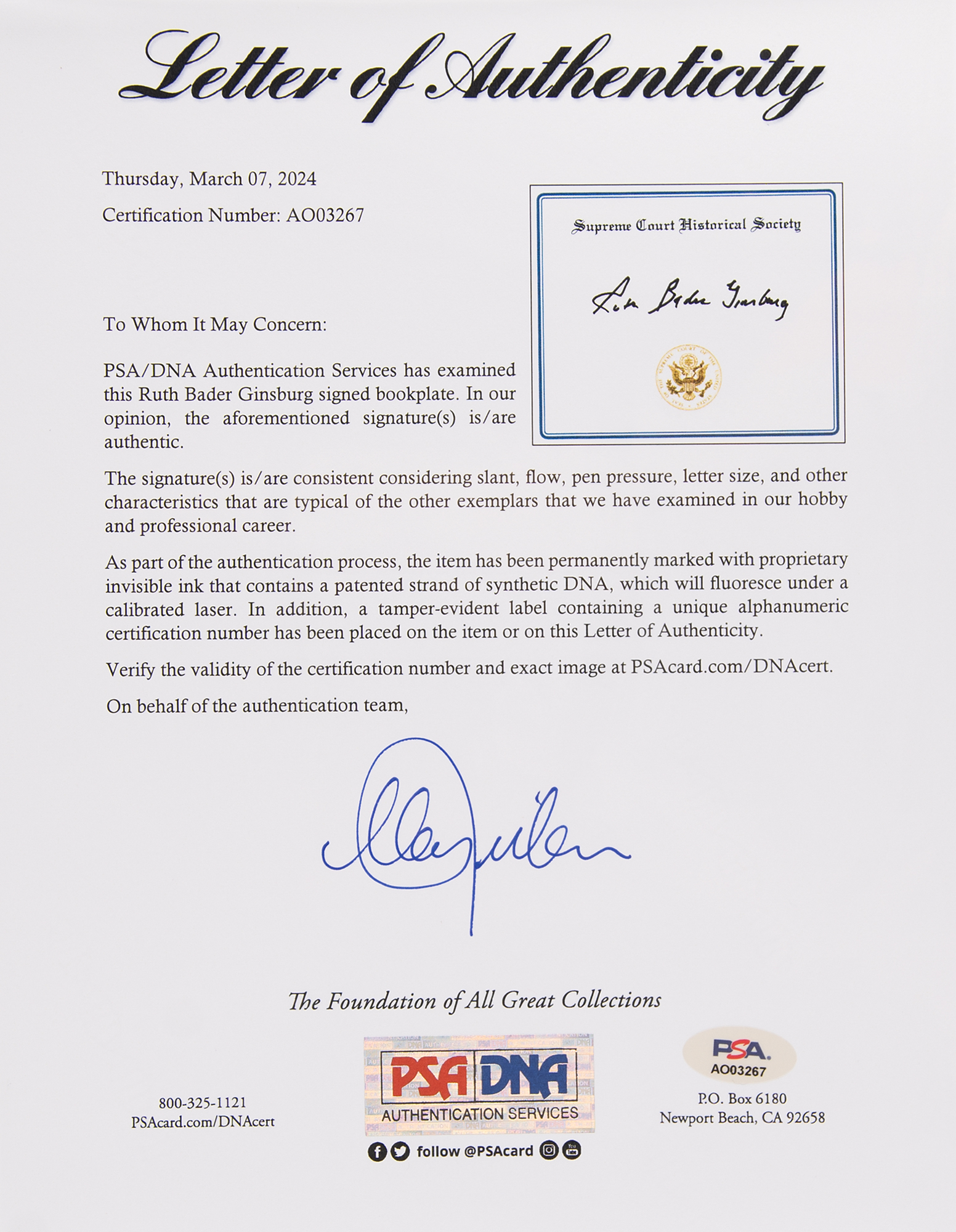 Ruth Bader Ginsburg Letter Ruth Bader Ginsburg Signed Book My Own