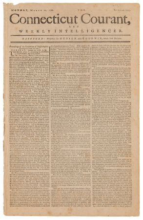 Lot #302 Massachusetts Ratifying Convention: The Connecticut Courant from March 10, 1788 Newspaper - Image 1