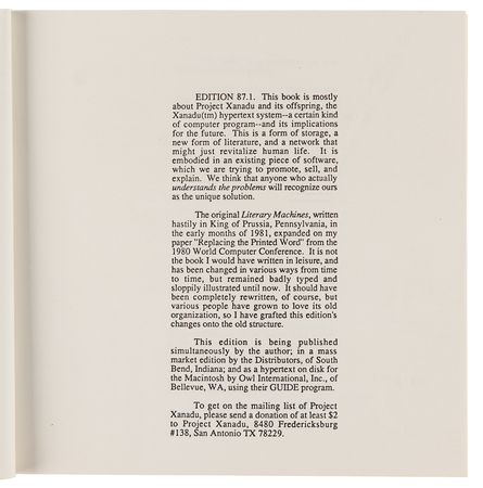 Lot #314 Ted Nelson Self-Published Book: Literary Machines, Edition 87.1 - Image 3