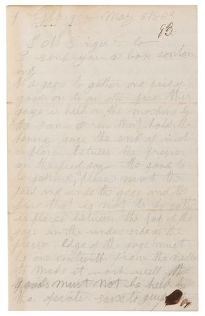 Lot #211 Isaac M. Singer Twice-Signed Autograph Letter on Sewing Machine Improvements, with Two Sketched Diagrams - Image 2