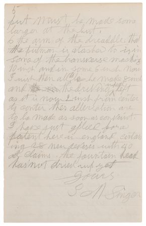 Lot #211 Isaac M. Singer Twice-Signed Autograph Letter on Sewing Machine Improvements, with Two Sketched Diagrams - Image 6