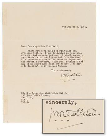Lot #522 J. R. R. Tolkien Typed Letter Signed - Image 1