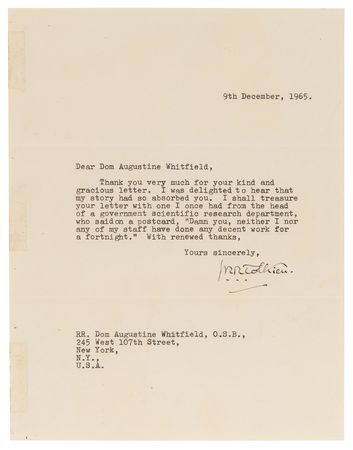 Lot #522 J. R. R. Tolkien Typed Letter Signed - Image 2