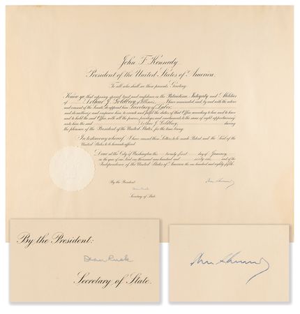 Lot #36 John F. Kennedy Document Signed as President, Appointing Arthur J. Goldberg as 