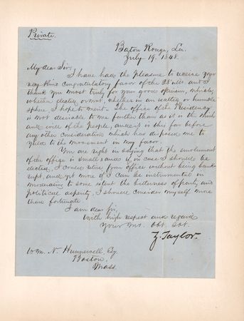 Lot #16 Zachary Taylor Letter Signed on Presidential Ambitions: 