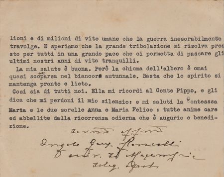 Lot #327 Pope John XXIII Typed Letter Signed on