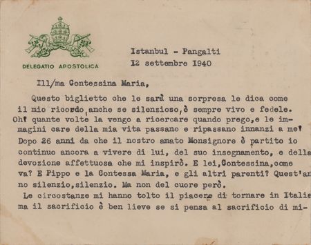 Lot #327 Pope John XXIII Typed Letter Signed on WWII: 