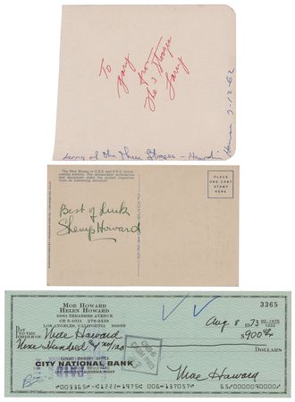 Lot #754 Three Stooges (3) Signed Items - Image 1