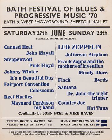 Lot #657 Led Zeppelin and Pink Floyd 1970 Bath Festival Handbill and Program - Image 1