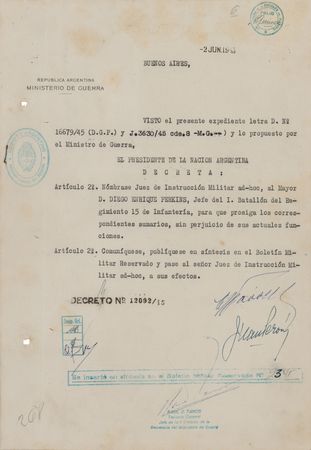 Lot #324 Juan Peron (3) Documents Signed - Image 3