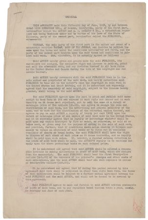 Lot #527 Edgar Rice Burroughs Document Signed - Publishing Contract for Tarzan, Lord of the Jungle - Image 2