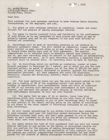 Lot #599 Andre Previn Document Signed - Image 2