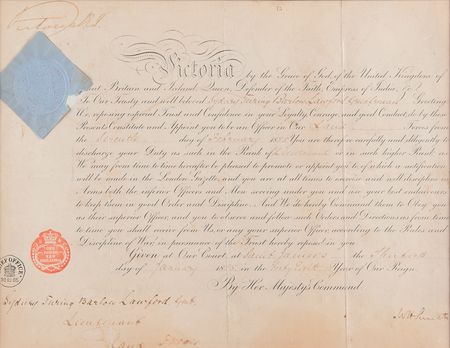 Lot #332 Queen Victoria Document Signed - Appointing Peter Lawford's Father as an Officer in the Land Forces - Image 1