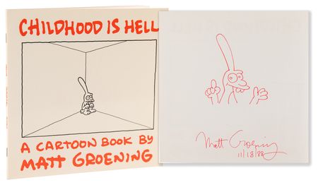 Lot #509 Matt Groening Signed Sketch in Book - Childhood Is Hell - Image 1
