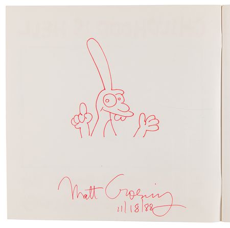 Lot #509 Matt Groening Signed Sketch in Book - Childhood Is Hell - Image 4