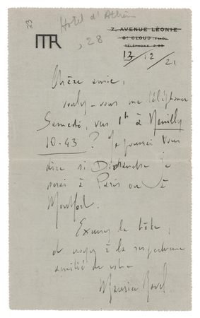 Lot #604 Maurice Ravel Autograph Letter Signed - Image 1