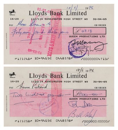 Lot #581 Queen (2) Signed Checks with Mercury, Taylor, Deacon, and May - Image 1