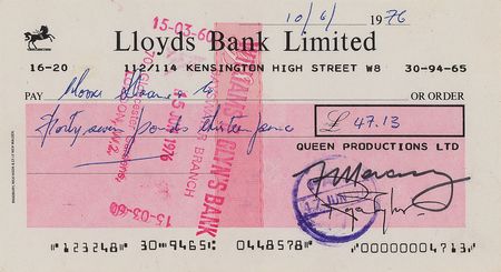 Lot #581 Queen (2) Signed Checks with Mercury, Taylor, Deacon, and May - Image 2