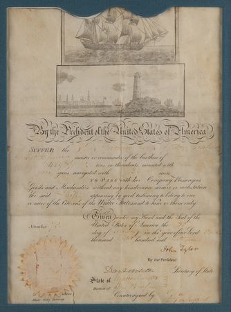 Lot #160 John Tyler and Daniel Webster Document Signed - Scallop-Topped Ship's Pass - Image 2