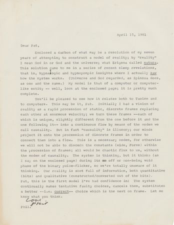 Lot #516 Philip K. Dick Typed Letter Signed on Constructing a 