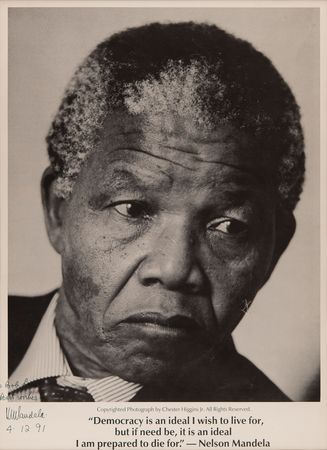 Lot #206 Nelson Mandela Signed Portrait Poster - Image 1