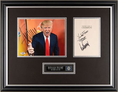 Lot #153 Donald Trump (2) Signed Items - Book Page and Photograph - Image 1