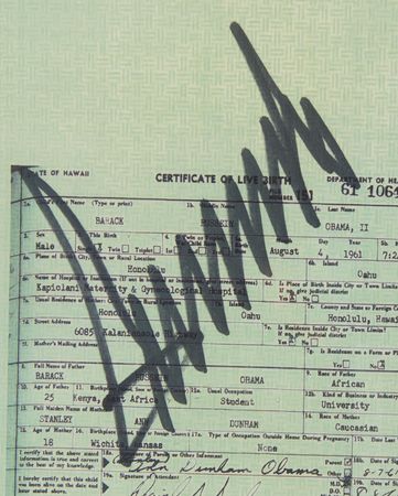Lot #45 Barack Obama and Donald Trump (2) Signed Mock Birth Certificates - Image 2