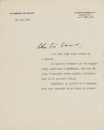 Lot #260 Charles de Gaulle War-Dated Typed Letter Signed - Image 1