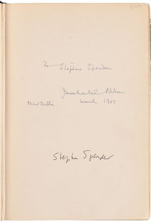 Lot #184 Jawaharlal Nehru Signed Book to Stephen Spender - Image 4