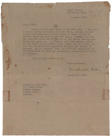 Lot #313 Jawaharlal Nehru Typed Letter Signed: 