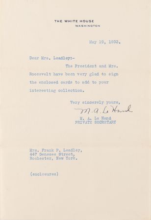 Lot #127 Franklin and Eleanor Roosevelt (2) Signed White House Cards - Image 2