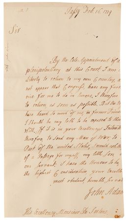 Lot #5 John Adams Autograph Letter Signed, Returning from France in 1779 - Image 1