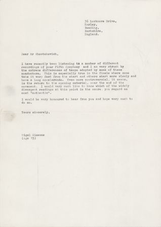 Lot #606 Dmitri Shostakovich Typed Letter Signed: 