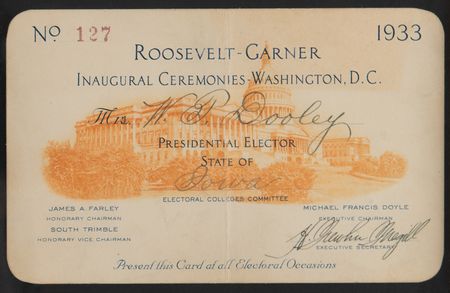 Lot #133 Franklin D. Roosevelt Inauguration Pass, Issued to a Presidential Elector - Image 1